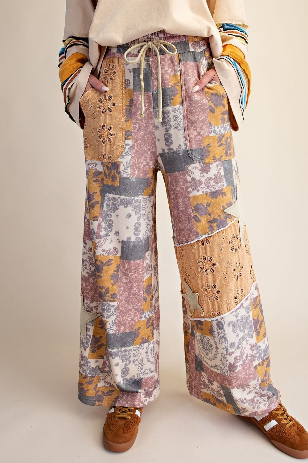 Wild Child Leopard-Floral Washed Terry Knit Pants - Westly