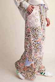 Wild Child Leopard-Floral Washed Terry Knit Pants - Westly