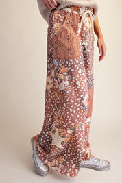 Wild Child Leopard-Floral Washed Terry Knit Pants - Westly
