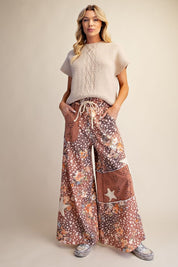 Wild Child Leopard-Floral Washed Terry Knit Pants - Westly