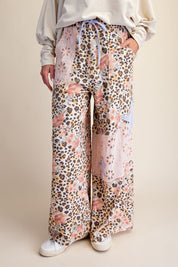 Wild Child Leopard-Floral Washed Terry Knit Pants - Westly