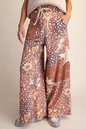 Wild Child Leopard-Floral Washed Terry Knit Pants - Westly