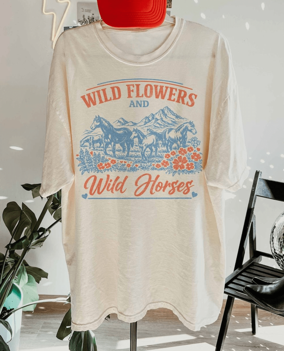 Wild Flowers & Wild Horses Oversized Graphic Tee - Westly