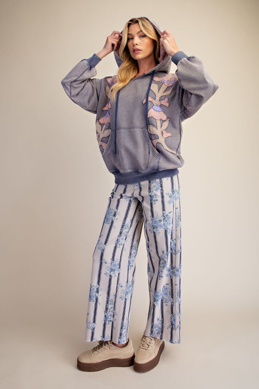 Wild Iris Floral Patch Washed Terry Hoodie - Westly