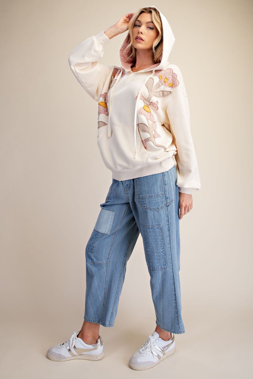 Wild Iris Floral Patch Washed Terry Hoodie - Westly