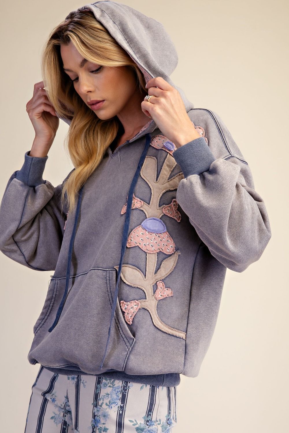 Wild Iris Floral Patch Washed Terry Hoodie - Westly