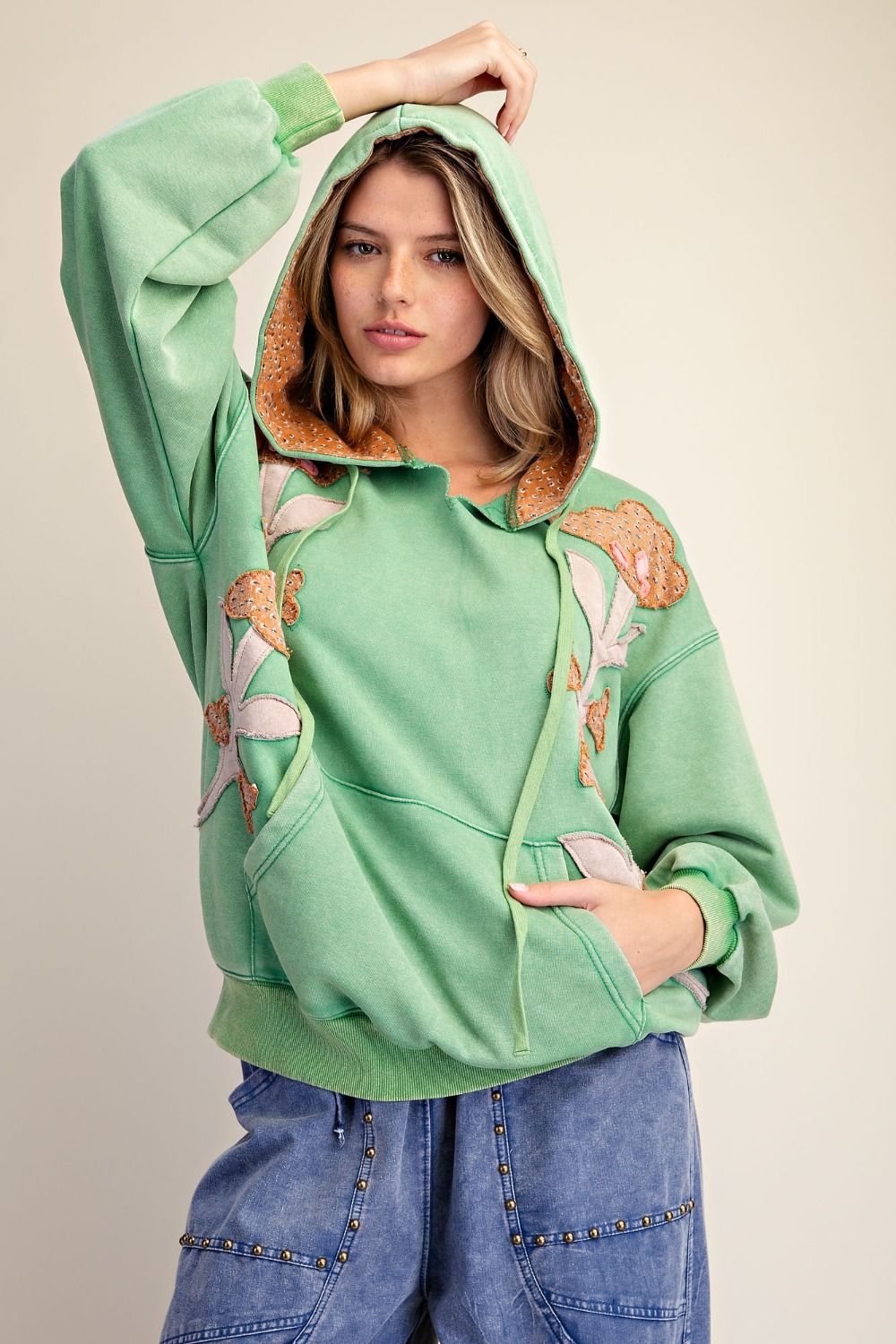 Wild Iris Floral Patch Washed Terry Hoodie - Westly