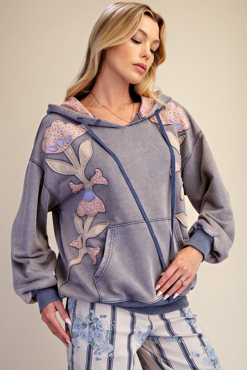 Wild Iris Floral Patch Washed Terry Hoodie - Westly