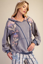 Wild Iris Floral Patch Washed Terry Hoodie - Westly