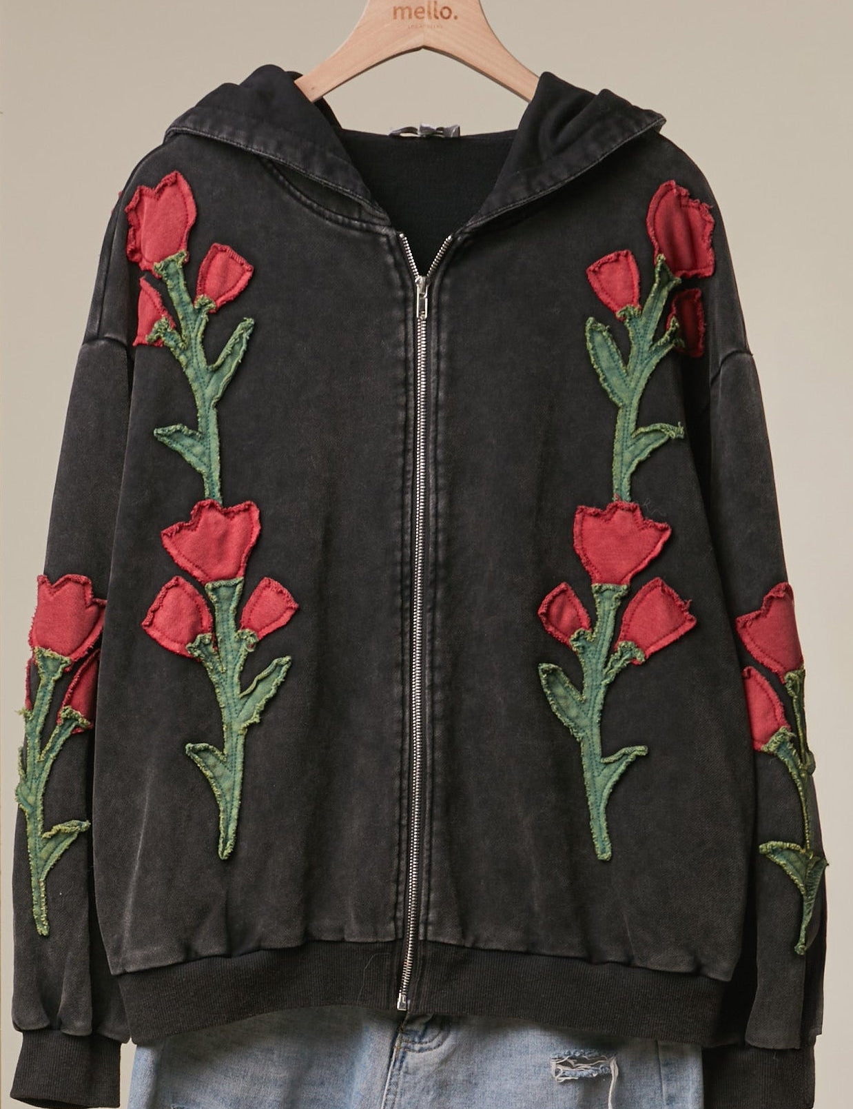 Wild Rose Floral Embroidered Zip-Up Hoodie - Westly