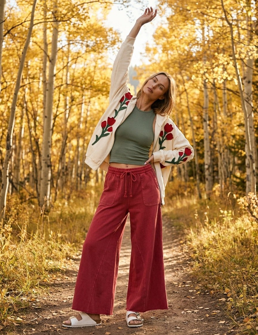 Wild Rose Floral Embroidered Zip-Up Hoodie - Westly