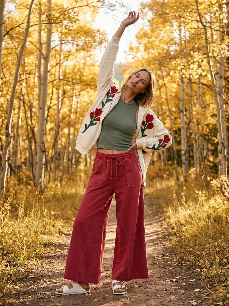 Wild Rose Floral Embroidered Zip-Up Hoodie - Westly