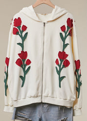 Wild Rose Floral Embroidered Zip-Up Hoodie - Westly