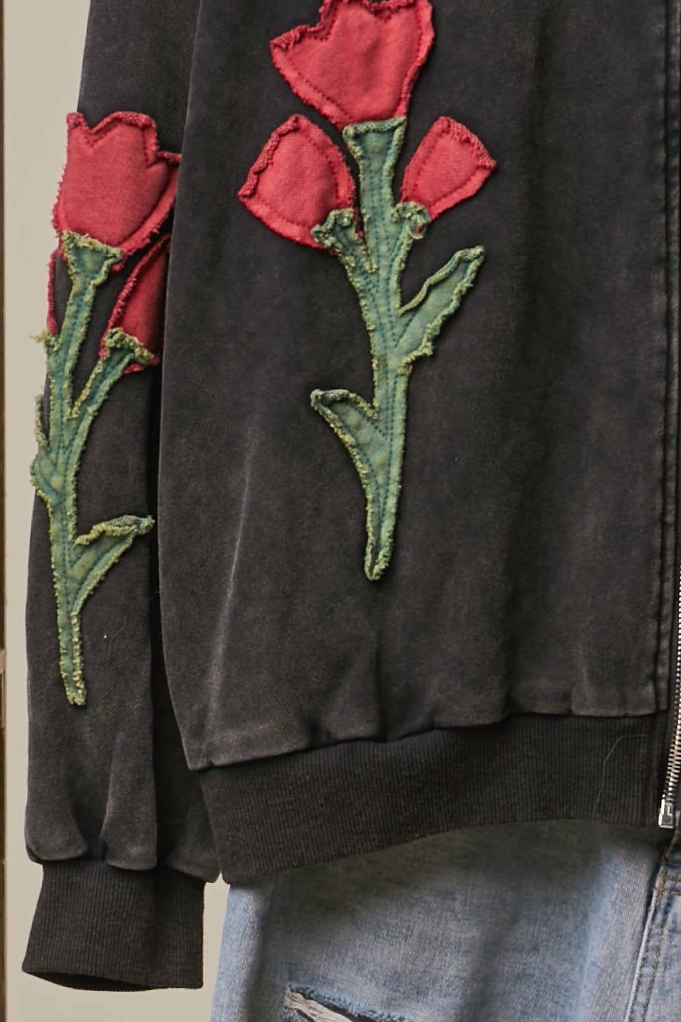 Wild Rose Floral Embroidered Zip-Up Hoodie - Westly
