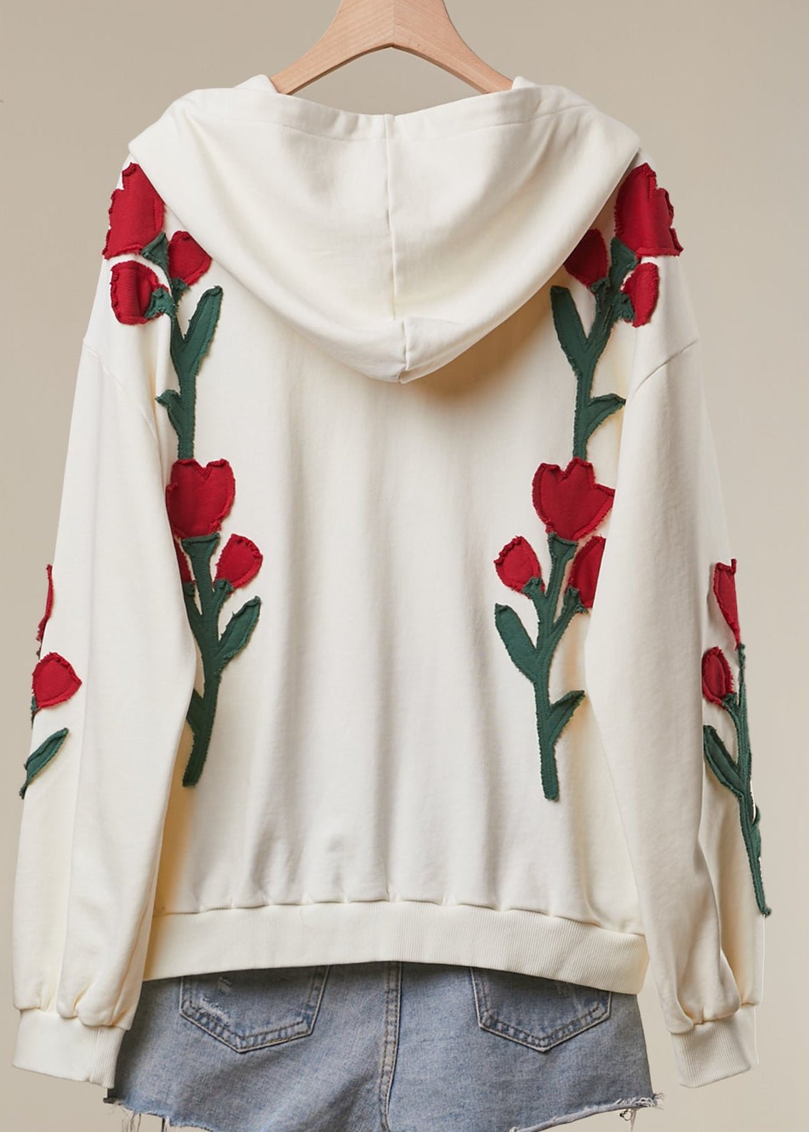 Wild Rose Floral Embroidered Zip-Up Hoodie - Westly
