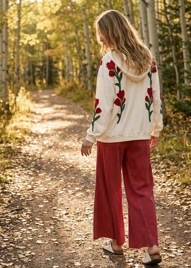 Wild Rose Floral Embroidered Zip-Up Hoodie - Westly