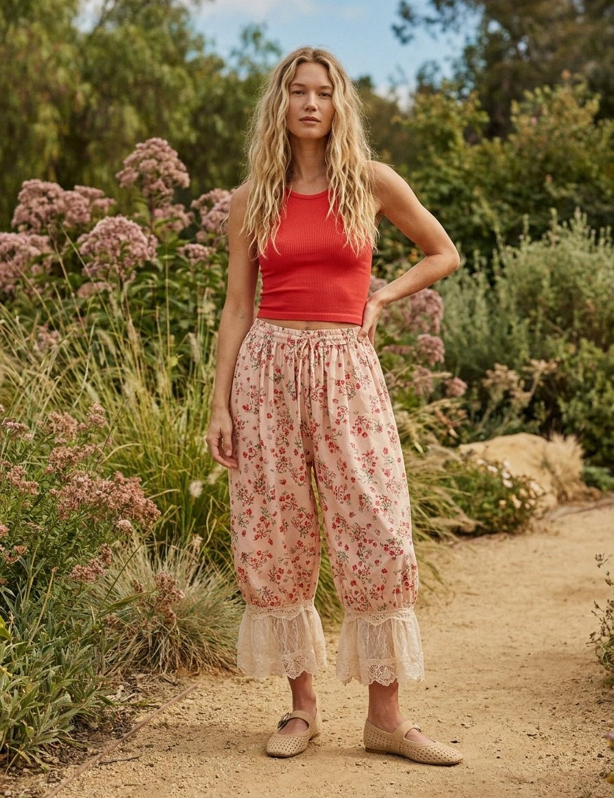 Wild Rose Lace Hem Bloomer Pants - Westly
