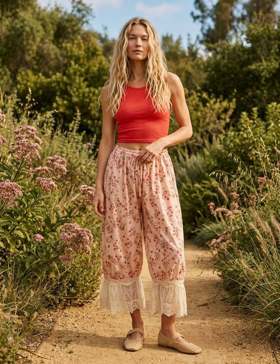 Wild Rose Lace Hem Bloomer Pants - Westly