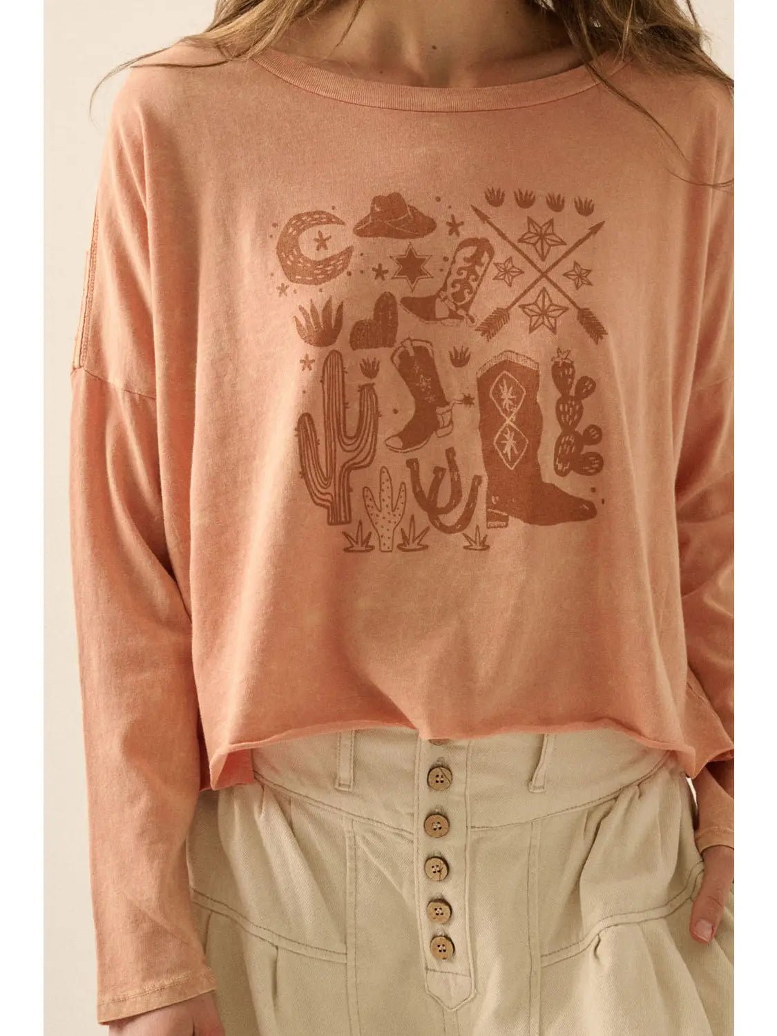 Wild West Motifs Cropped Long Sleeve Graphic - Westly