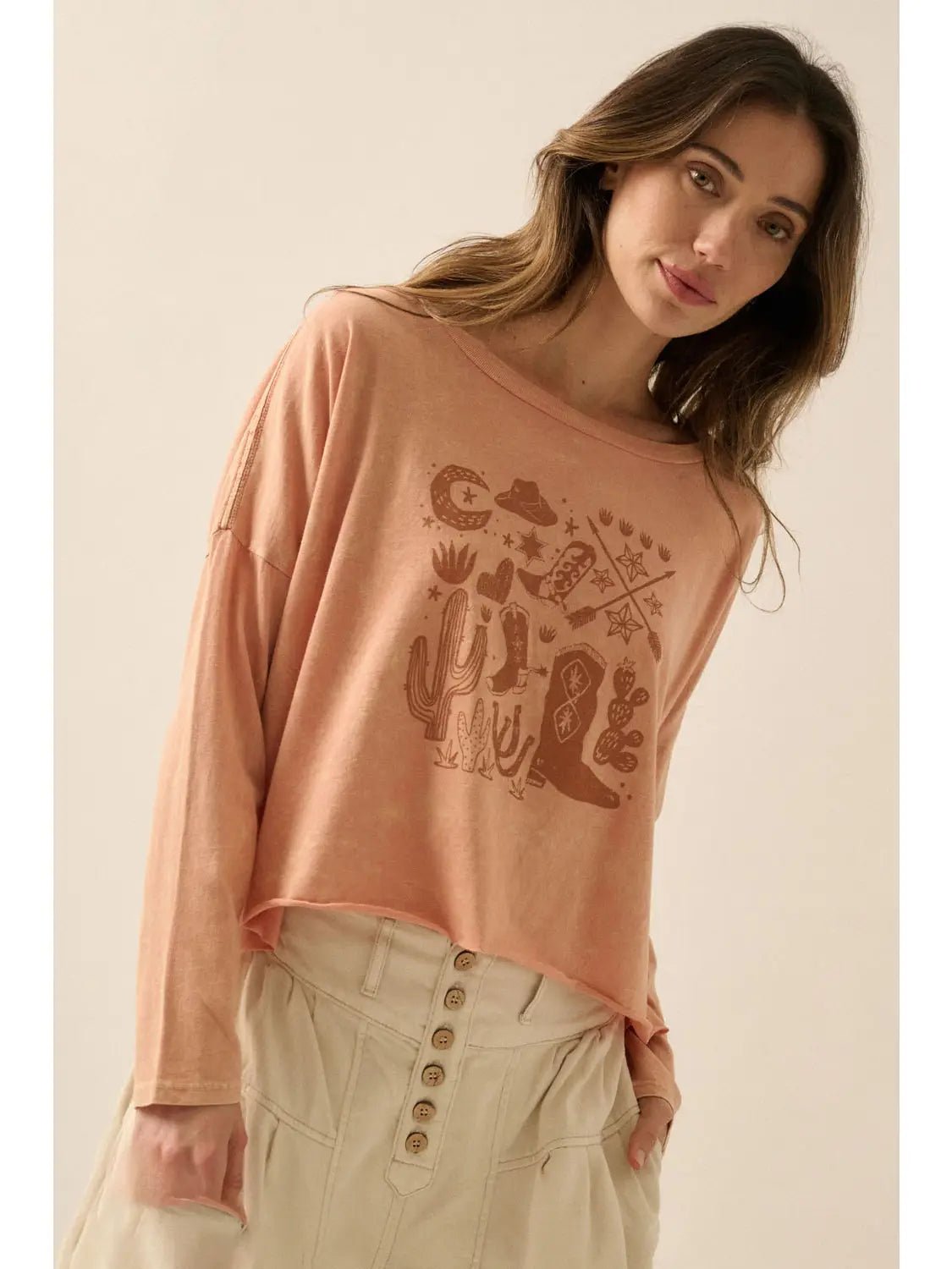 Wild West Motifs Cropped Long Sleeve Graphic - Westly