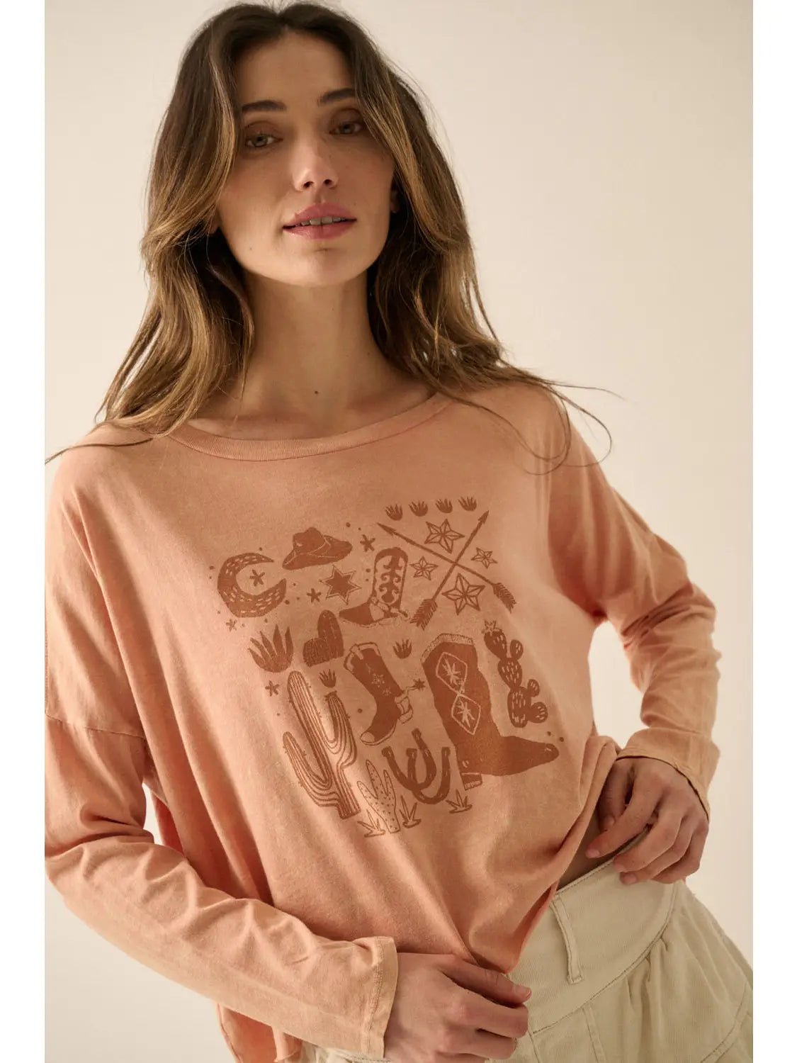 Wild West Motifs Cropped Long Sleeve Graphic - Westly