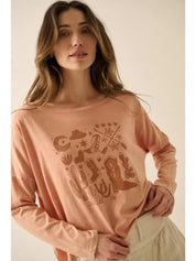 Wild West Motifs Cropped Long Sleeve Graphic - Westly