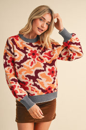 Wildbloom Abstract Floral Sweater - Charcoal Ginger