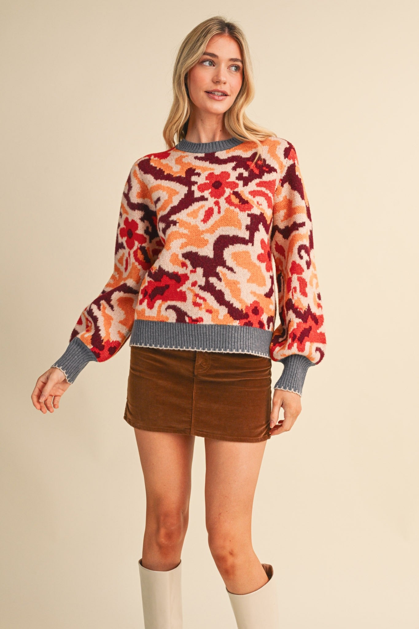 Wildbloom Abstract Floral Sweater - Charcoal Ginger