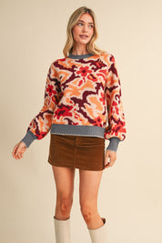 Wildbloom Abstract Floral Sweater - Charcoal Ginger