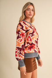 Wildbloom Abstract Floral Sweater - Charcoal Ginger