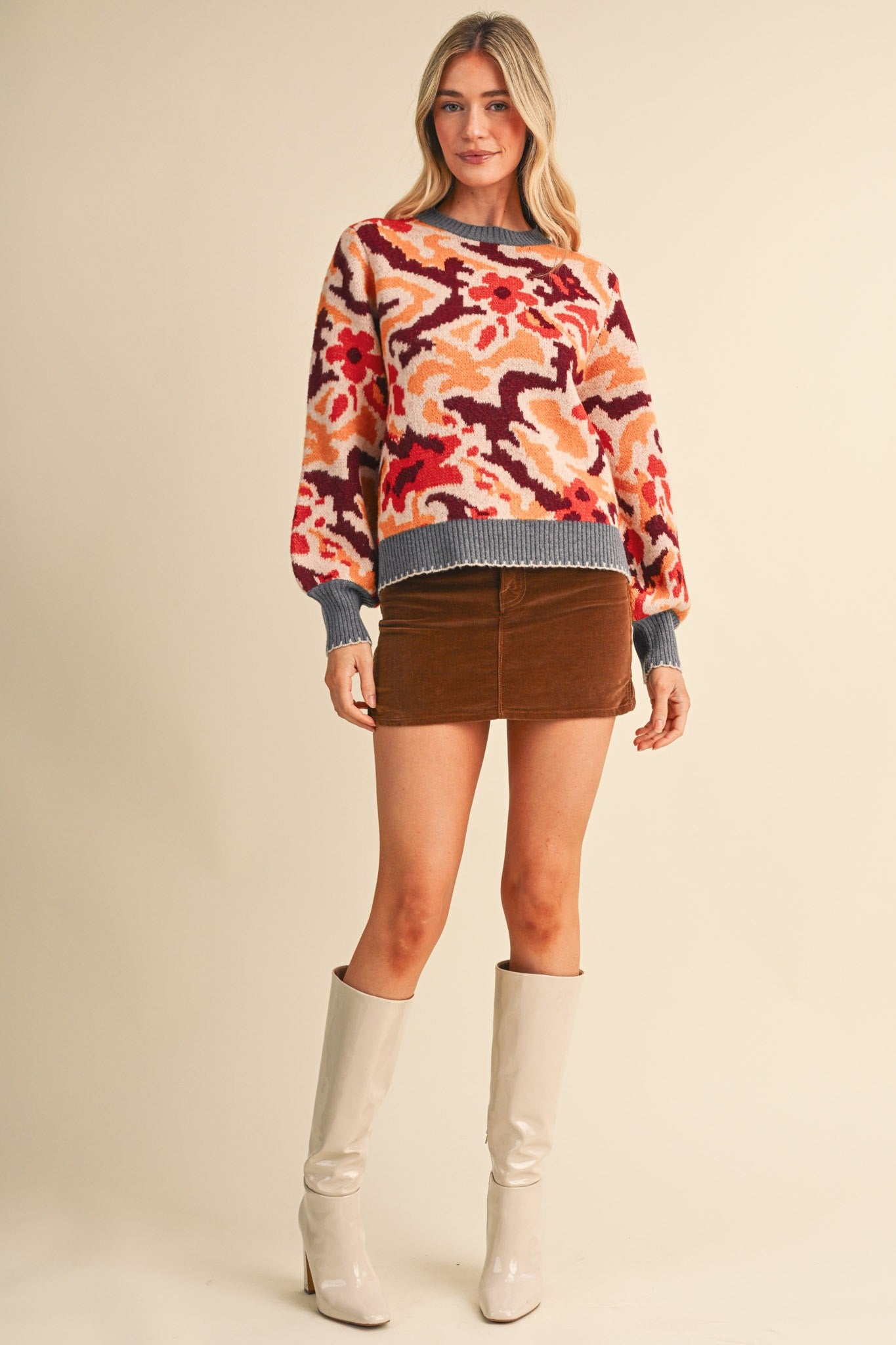 Wildbloom Abstract Floral Sweater - Charcoal Ginger