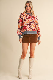 Wildbloom Abstract Floral Sweater - Charcoal Ginger