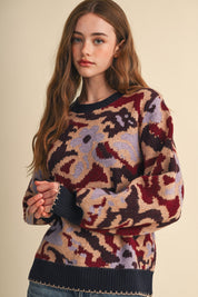 Wildbloom Abstract Floral Sweater - Navy Brick