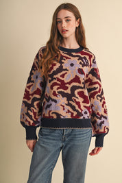 Wildbloom Abstract Floral Sweater - Navy Brick