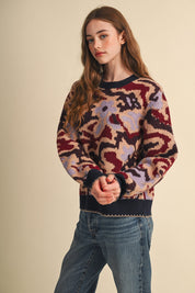 Wildbloom Abstract Floral Sweater - Navy Brick