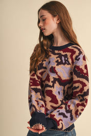 Wildbloom Abstract Floral Sweater - Navy Brick