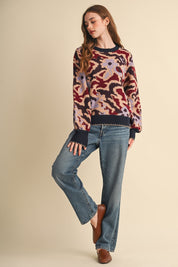 Wildbloom Abstract Floral Sweater - Navy Brick