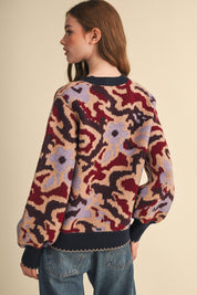 Wildbloom Abstract Floral Sweater - Navy Brick