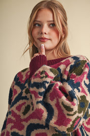 Wildbloom Abstract Floral Sweater - Wine