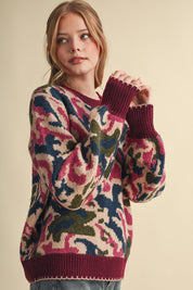 Wildbloom Abstract Floral Sweater - Wine
