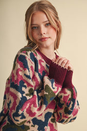 Wildbloom Abstract Floral Sweater - Wine