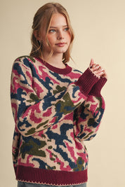 Wildbloom Abstract Floral Sweater - Wine