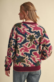 Wildbloom Abstract Floral Sweater - Wine