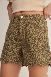 Wildcard Leopard Print Scalloped Denim Shorts - Westly