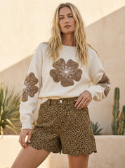 Wildcard Leopard Print Scalloped Denim Shorts - Westly