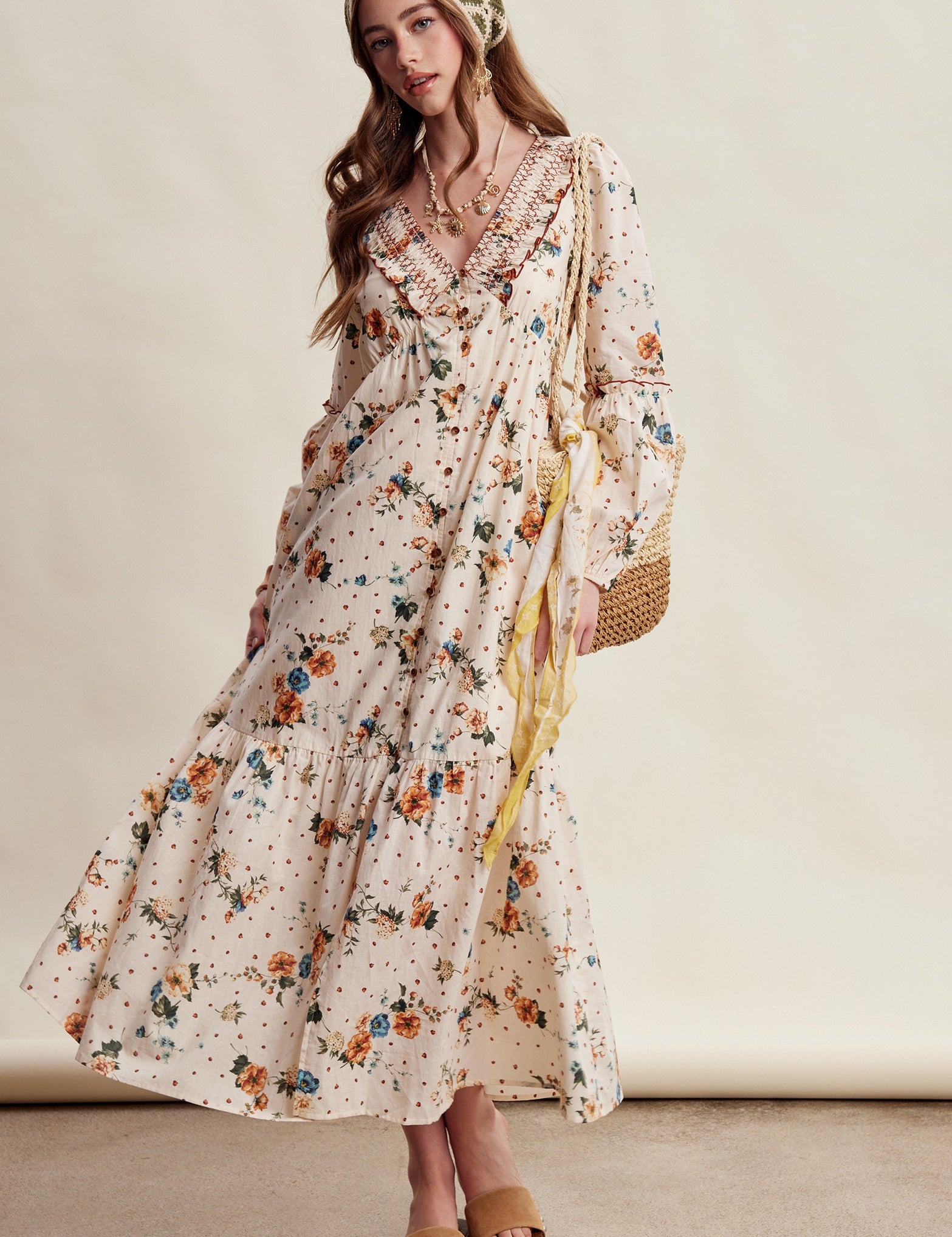 Wildflower Hour Smocked Maxi Dress in Ecru - product photo 1