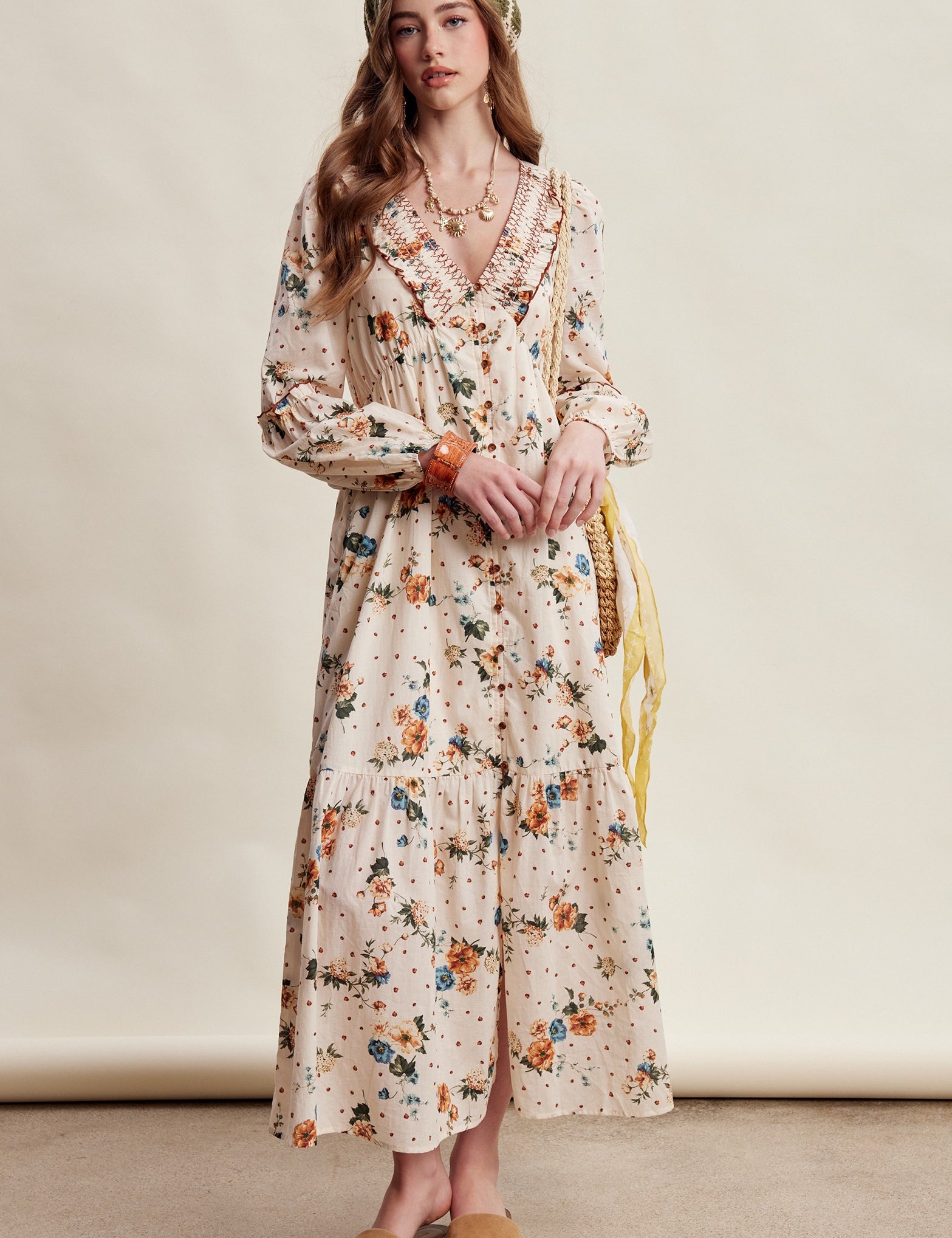 Wildflower Hour Smocked Maxi Dress in Ecru - product photo 2