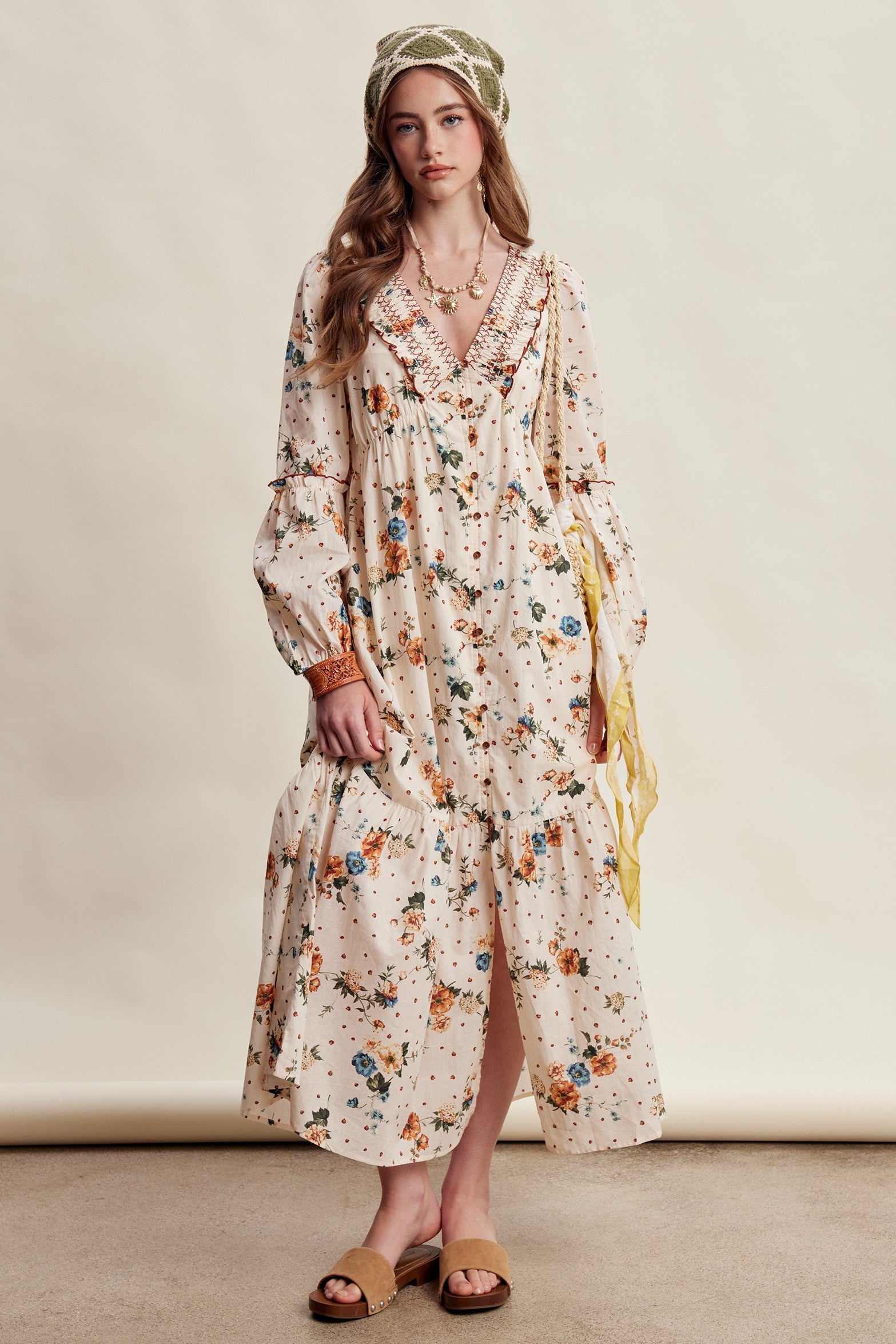 Wildflower Hour Smocked Maxi Dress in Ecru - product photo 3