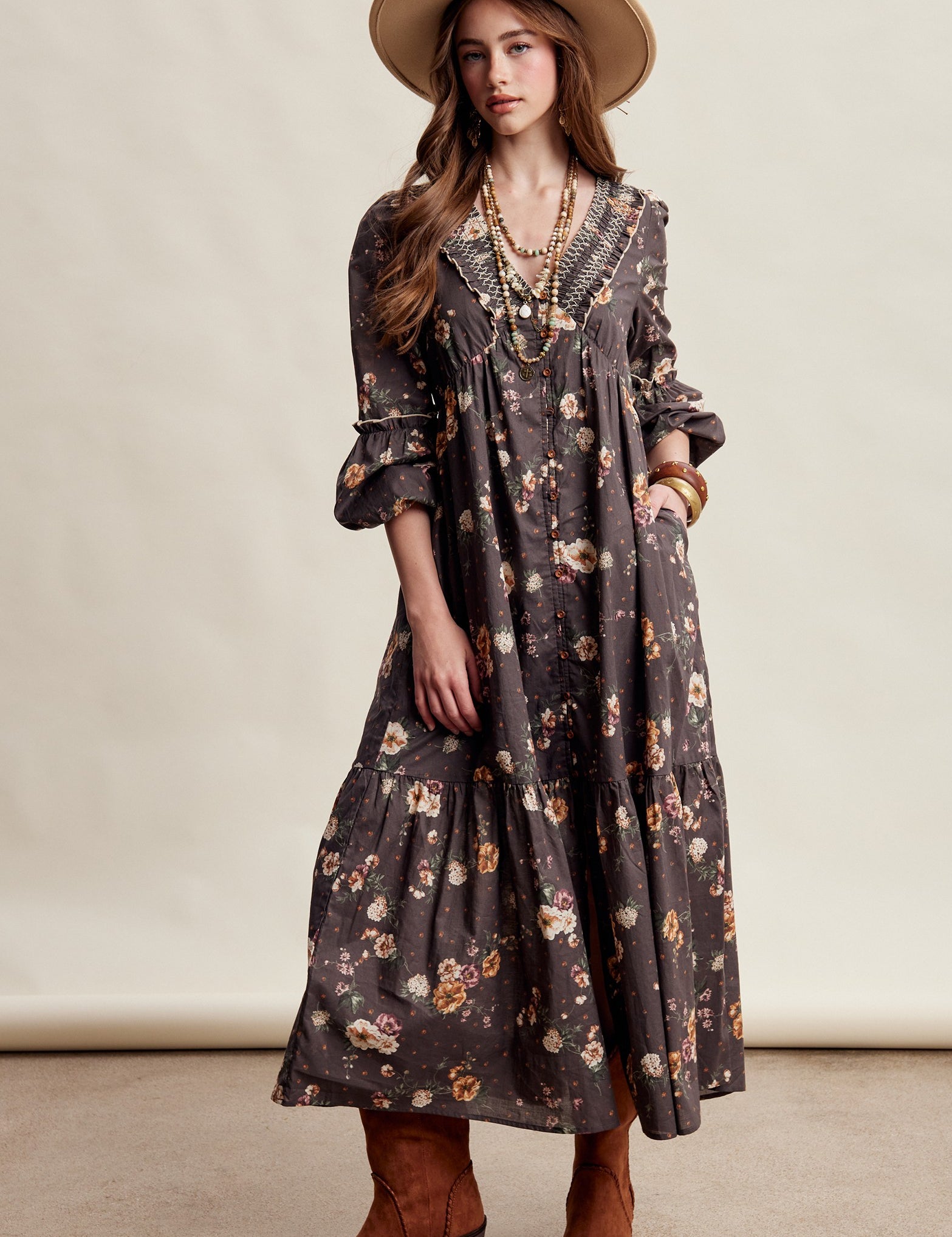 Wildflower Hour Smocked Maxi Dress in Mocha - product photo 1