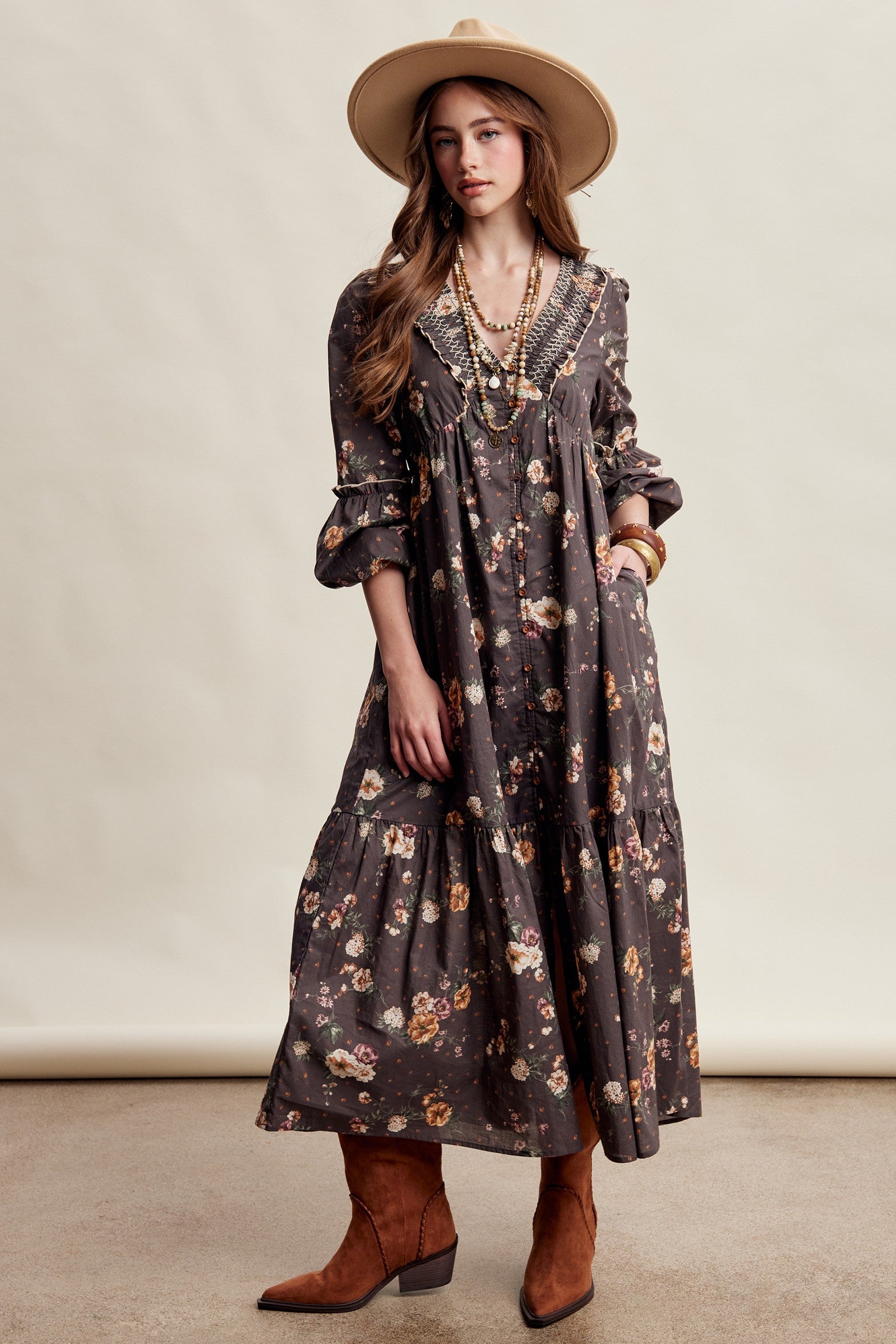 Wildflower Hour Smocked Maxi Dress in Mocha - product photo 1